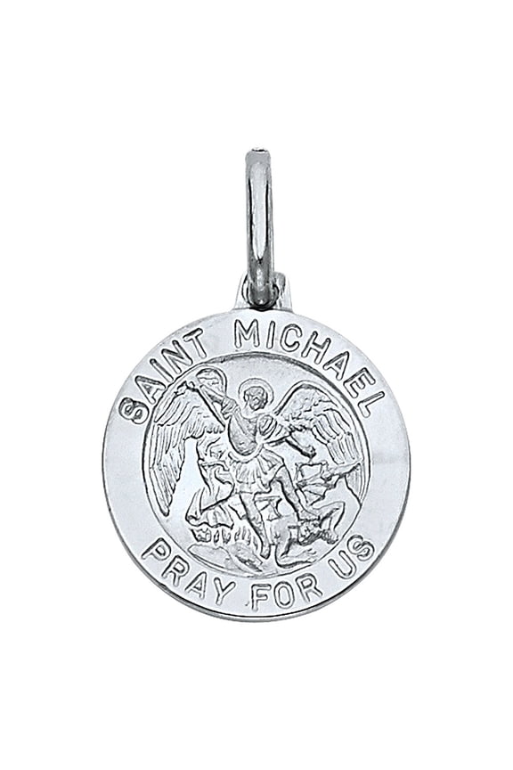 14K White Gold St. Michael the Archangel Round Medallion - No Chain, Pendant Only