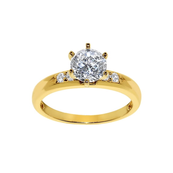 Precious Stars 14K Yellow Gold 1 1/10ct TGW Round-cut Cubic Zirconia Engagement Ring