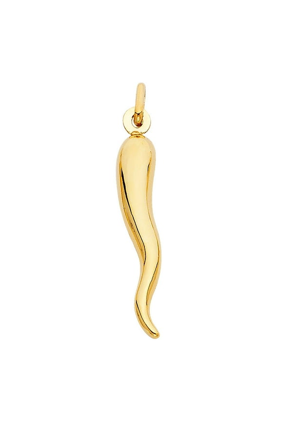14K Yellow Gold 1-13/16 inch Cornicello Italian Horn Pendant - No Chain, Pendant Only