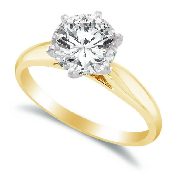 Precious Stars 14K Yellow Gold 1ct TGW Round-cut Cubic Zirconia Solitaire Engagement Ring