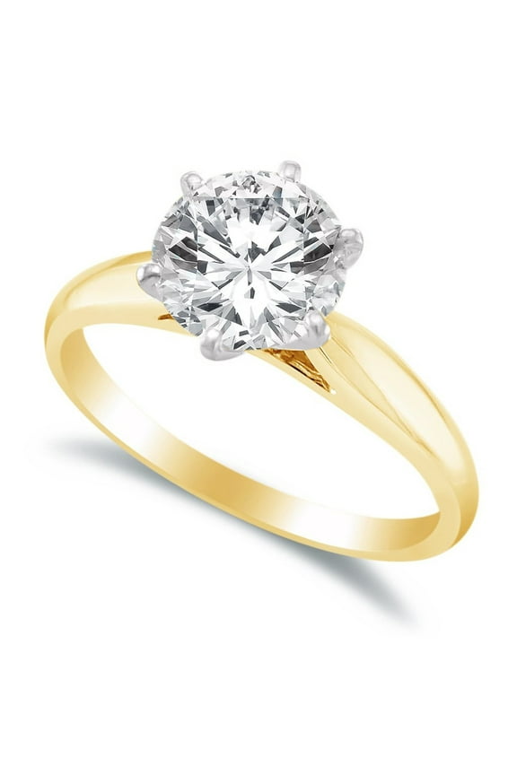 14K Yellow Gold 1ct TGW Round-cut Cubic Zirconia Solitaire Engagement Ring