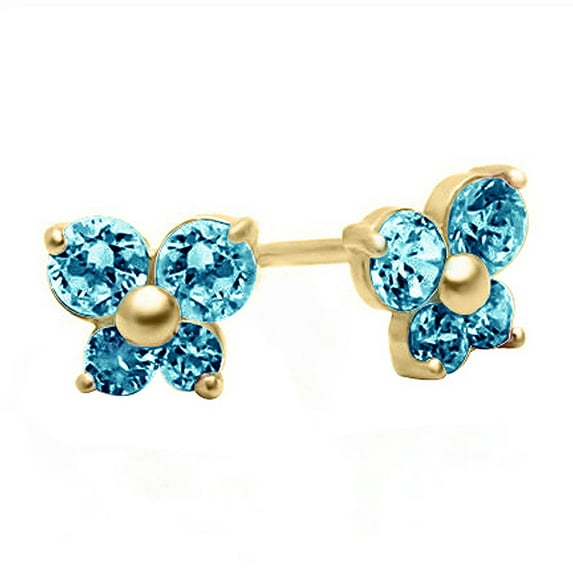 Precious Stars 14K Yellow Gold 5mm Cubic Zirconia Butterfly December Birthstone Stud Screwback Earrings
