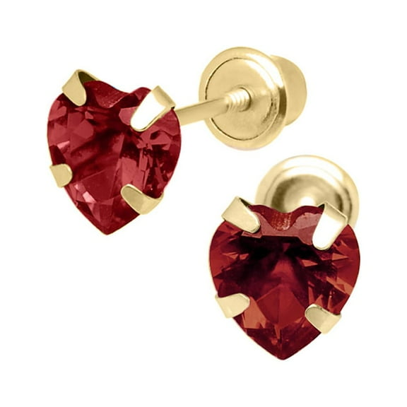 Precious Stars 14K Yellow Gold 5mm Cubic Zirconia Heart January Birthstone Stud Screwback Earrings