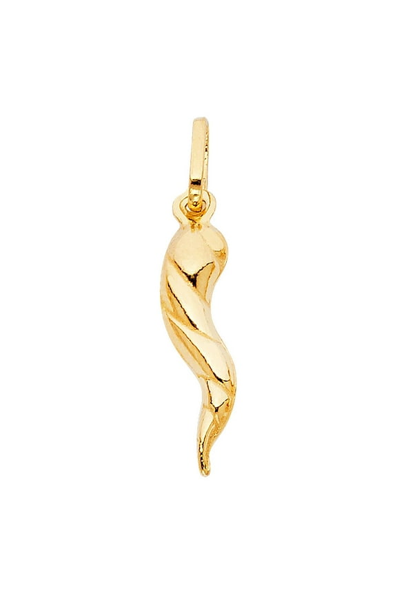 14K Yellow Gold 7/8-inch Cornicello Italian Twisted Horn Pendant - No Chain, Pendant Only