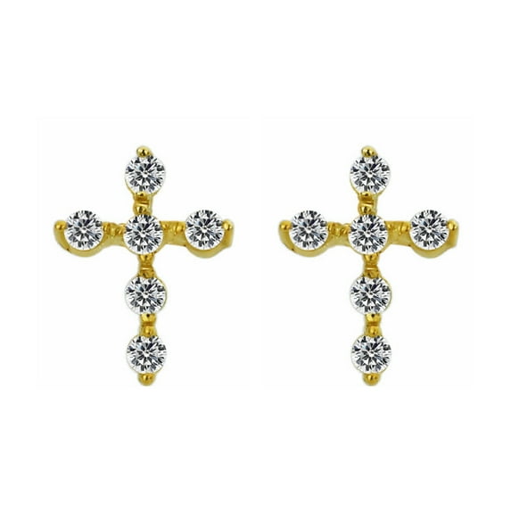 Precious Stars 14K Yellow Gold Cubic Zirconia Cross Screwback Earring Studs