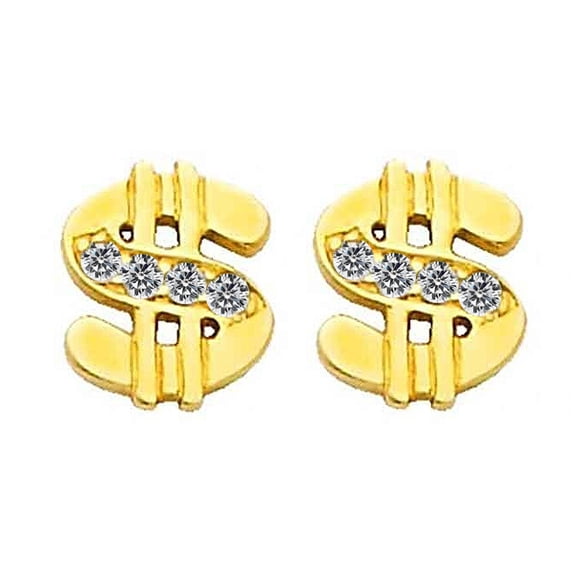 Precious Stars 14K Yellow Gold Cubic Zirconia Dollar Sign Screwback Earring Studs