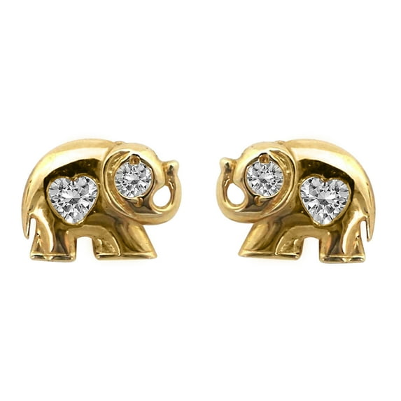Precious Stars 14K Yellow Gold Cubic Zirconia Elephant Screwback Earring Studs
