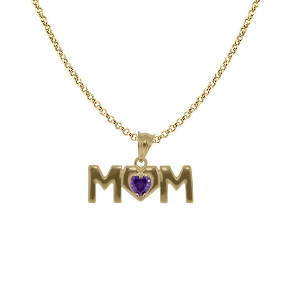 Precious Stars 14K Yellow Gold Cubic Zirconia Heart 'MOM' Pendant with 20" Chain Necklace