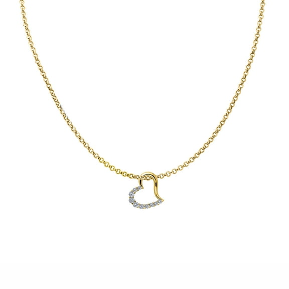 Precious Stars 14K Yellow Gold Cubic Zirconia Ladies Sideways Heart Slider Pendant with 22" Chain Necklace