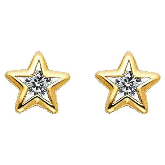 Precious Stars 14K Yellow Gold Cubic Zirconia Star Screwback Earring Studs