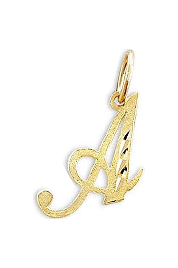 14K Yellow Gold Diamond-cut Cursive Letter Unisex Initial 'A' Pendant - Pendant Only