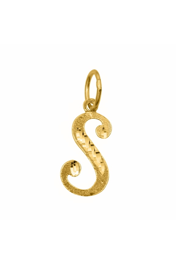 14K Yellow Gold Diamond-cut Cursive Letter Unisex Initial 'S' Pendant - No Chain, Pendant Only