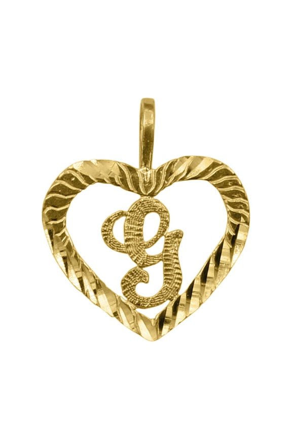 14K Yellow Gold Diamond-cut Heart-shaped Initial Letter 'G' Pendant - No Chain, Pendant Only