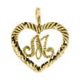 thumbnail image 1 of Precious Stars 14K Yellow Gold Diamond-cut Heart-shaped Initial Letter 'M' Pendant - No Chain, Pendant Only, 1 of 3