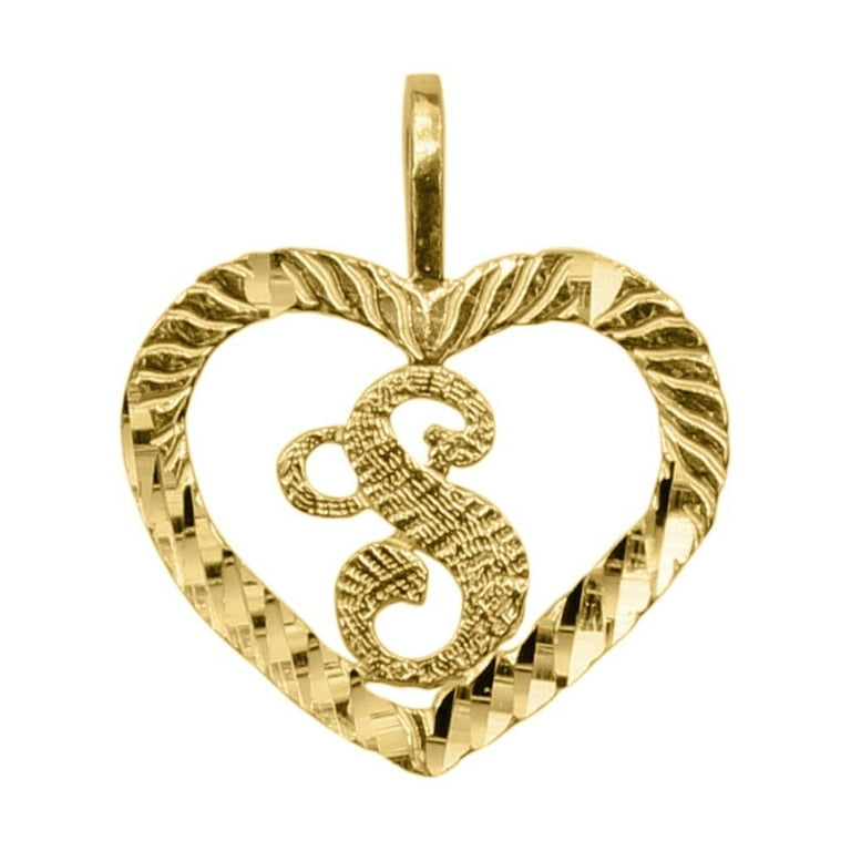 Precious Stars 14K Yellow Gold Diamond-cut Heart-shaped Initial