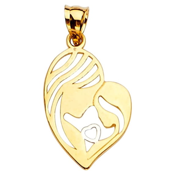 Precious Stars 14K Yellow Gold Heart Shaped Mother and Child Pendant - No Chain, Pendant Only