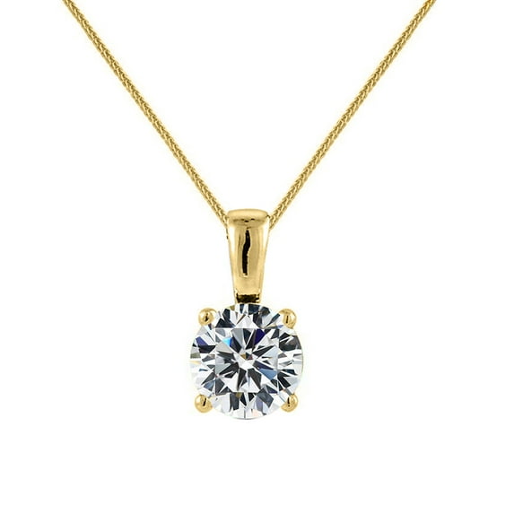 Precious Stars 14K Yellow Gold Ladies 7mm Round-cut Cubic Zirconia Solitaire Pendant with 16" Chain Necklace