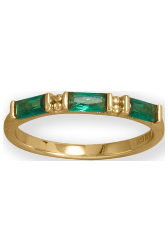 14K Yellow Gold Plated Sterling Silver Cubic Zirconia Baguette Ring