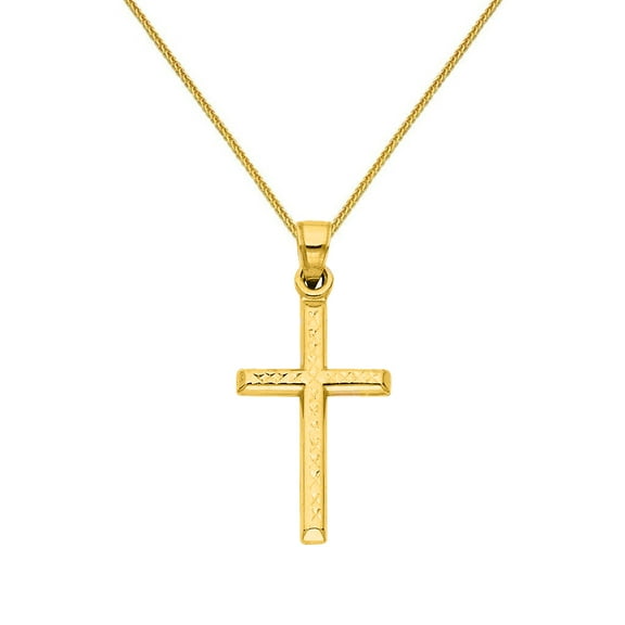 Precious Stars 14K Yellow Gold Religious 1" Cross Unisex Pendant with 24" Chain Necklace