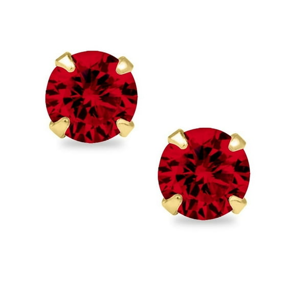 Precious Stars 14K Yellow Gold Round-cut 6mm CZ July Birthstone Earring Safety Screwback Studs