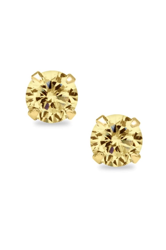 14K Yellow Gold Round-cut 6mm CZ November Birthstone Earring Safety Screwback Studs