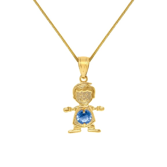 Precious Stars 14K Yellow Gold Round-cut Cubic Zirconia December Birthstone Boy/Son Pendant with 16" Chain Necklace