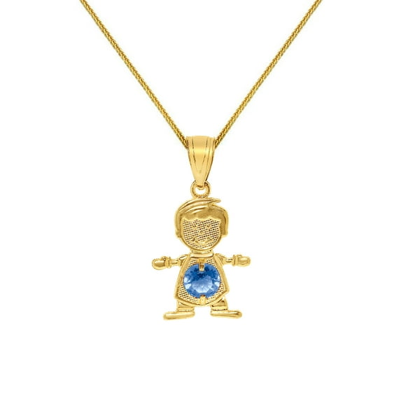 Precious Stars 14K Yellow Gold Round-cut Cubic Zirconia December Birthstone Boy/Son Pendant with 18" Chain Necklace