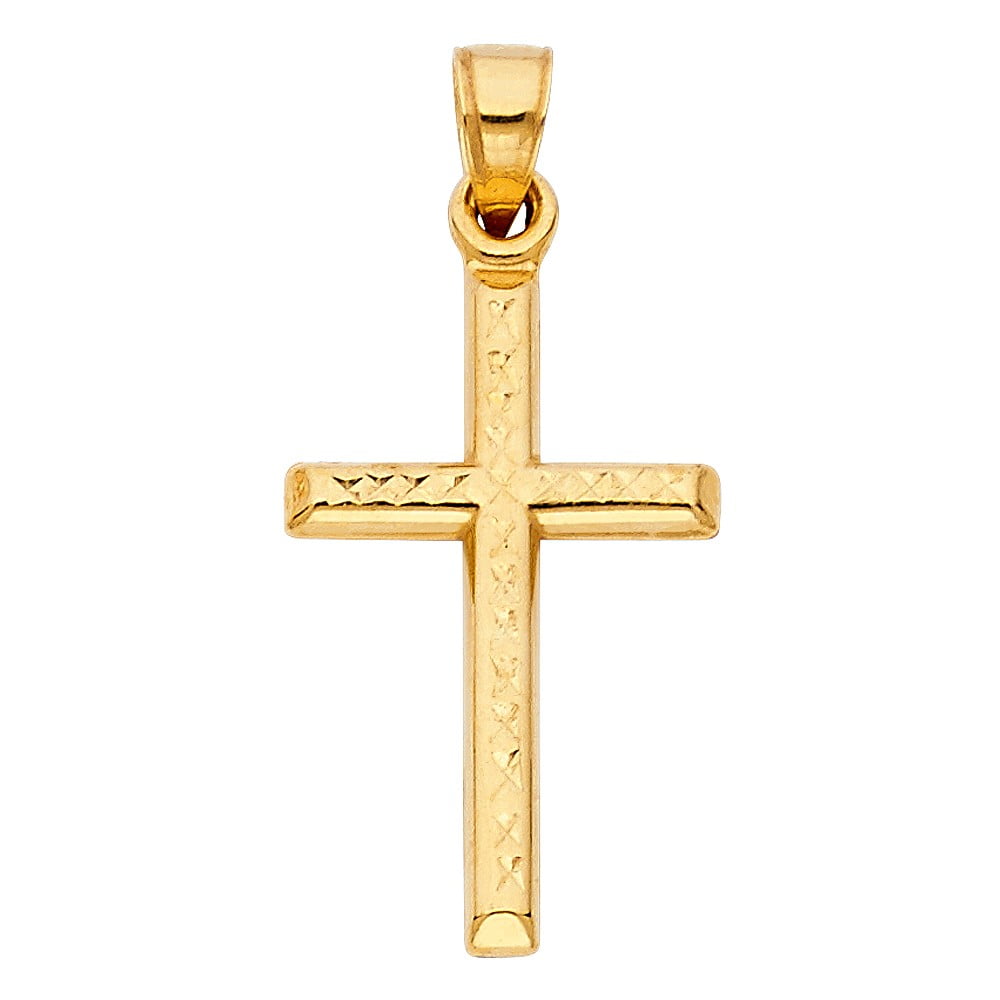 Precious Stars 14K Yellow Gold Unisex 1" Cross Pendant No Chain