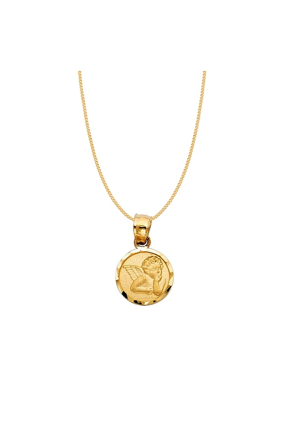 14K Yellow Gold Unisex Cherubic Guardian Angel Pendant with 18" Chain Necklace