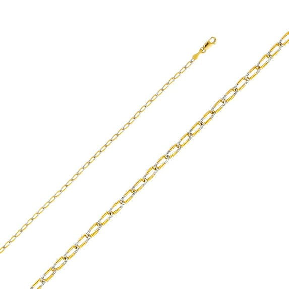 Precious Stars Genuine 14k Yellow Gold 2.2mm Pave 1/1 Figaro Chain Necklace - Perfect for Pendants - Available in 16" 18" 20" 22" 24"