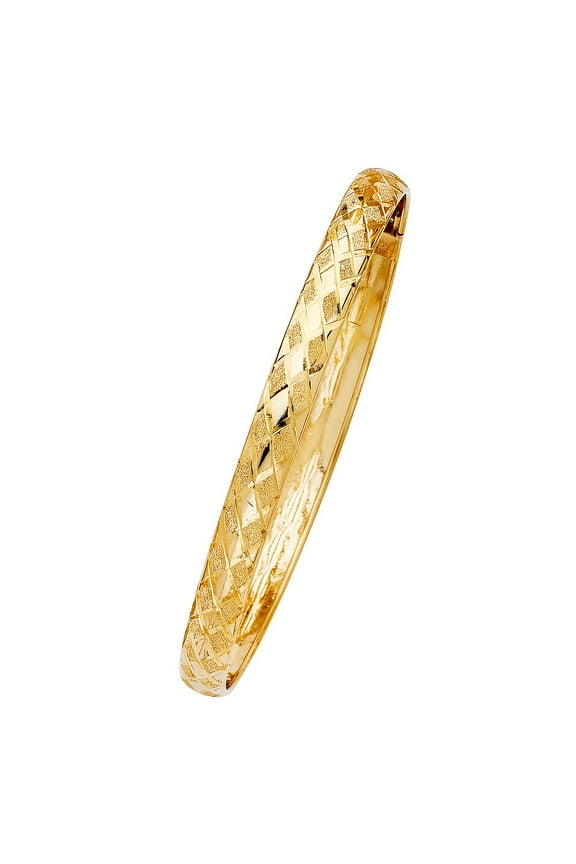 14k Yellow Gold 7mm Diamond-cut Flexible Bangle Bracelet - 8"