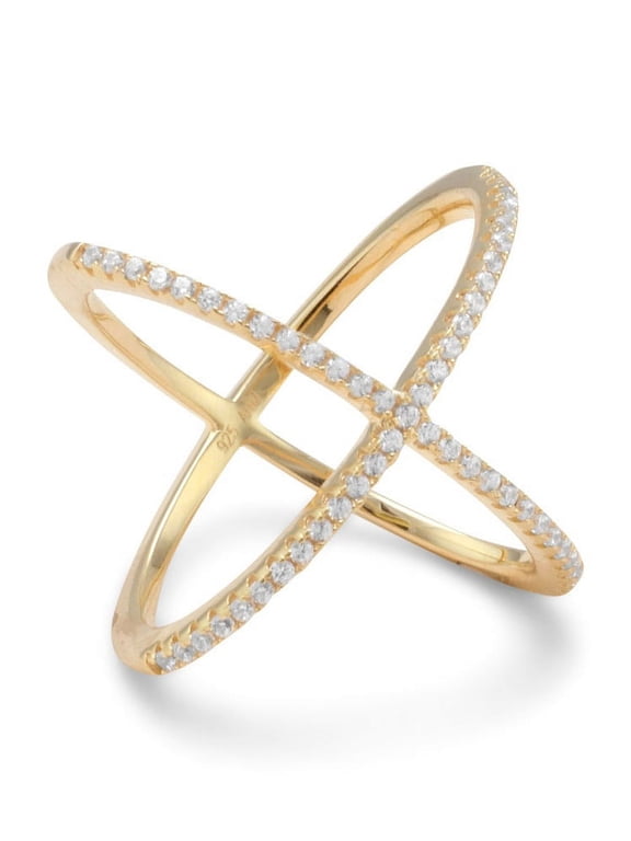 18k Yellow Gold Plated Sterling Silver Signity Cubic Zirconia 'X' Criss-Cross Ring