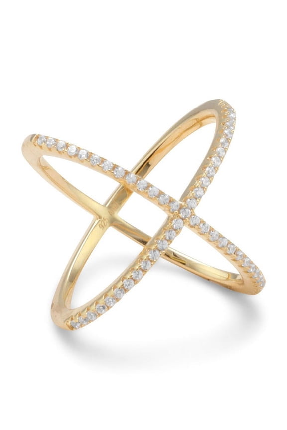 18k Yellow Gold Plated Sterling Silver Signity Cubic Zirconia 'X' Criss-Cross Ring