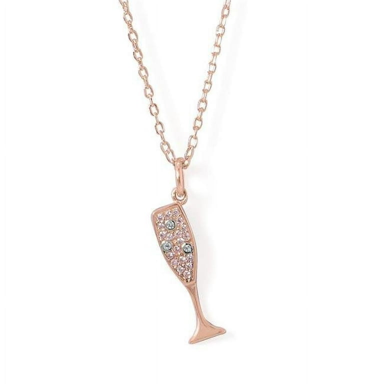 14 Karat Rose Gold Plated Sterling Silver CZ Champagne Glass Necklace 14 Karat Rose Gold Plated Sterling Silver CZ Champagne Glass Necklace