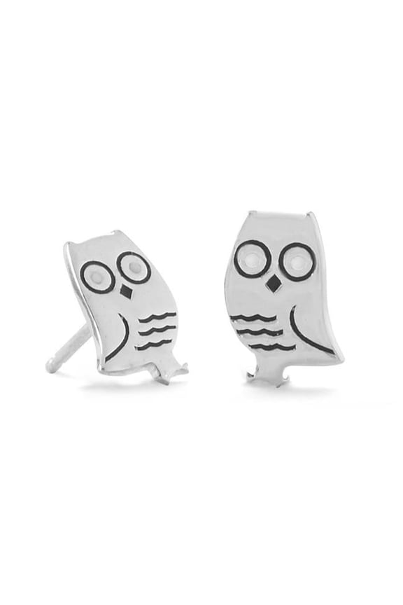 66385 Sterling Silver Owl Stud Earrings