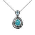 thumbnail image 1 of Precious Stars 74064-18 18 in. Oxidized Sterling Silver Turquoise & Blue Topaz Drop Pendant with 1.5 mm Box Chain, 1 of 1