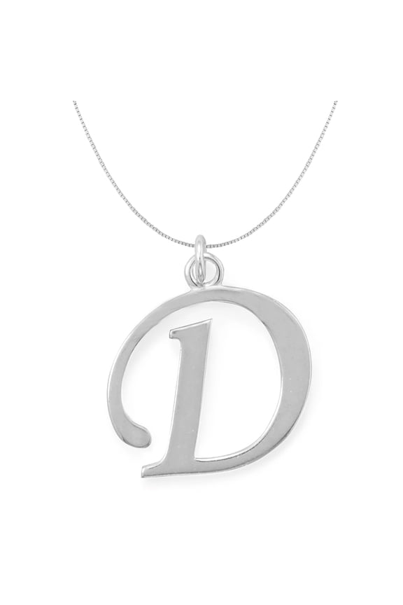 Sterling Silver Initial Letter D Pendant with 0.70-mm Thin Box Chain
