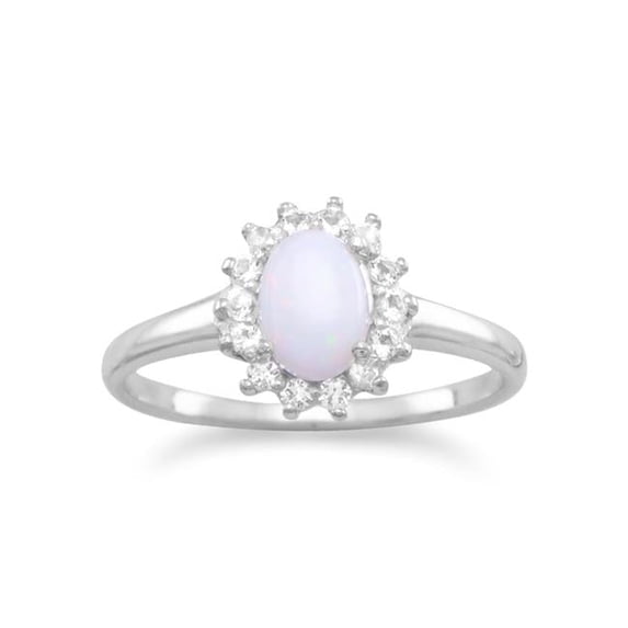 Precious Stars 83426-8 Sterling Silver Genuine Australian Opal & White Topaz Ring - Size 8
