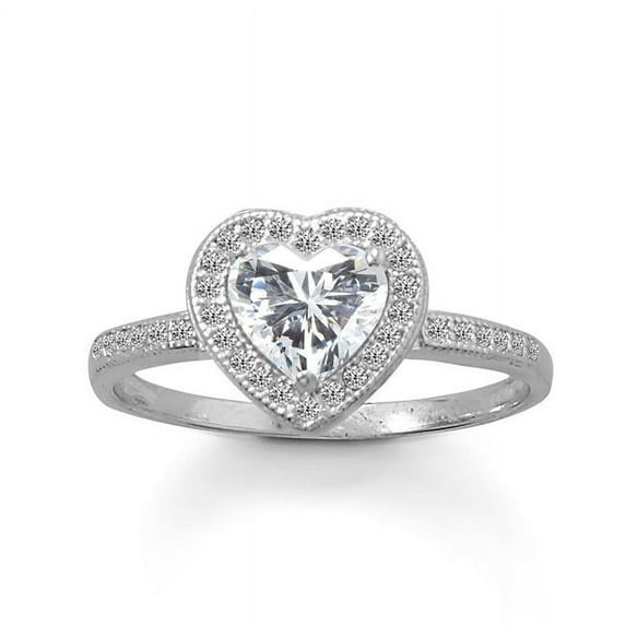Precious Stars 83801-8 Sterling Silver Cubic Zirconia Heart Ring - Size 8