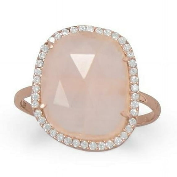 Precious Stars 83827-8 14K Rose Gold Plated Quartz & Cubic Zirconia Halo Ring - Size 8