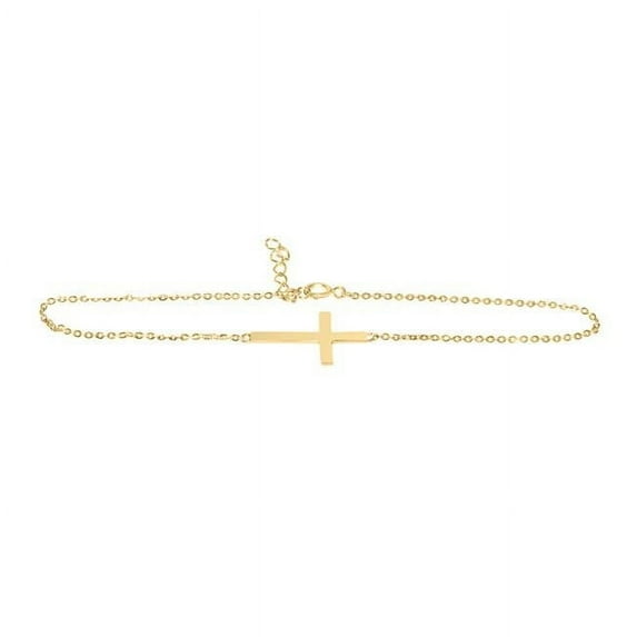 Precious Stars AB-0316 14k Yellow Gold Sideways Cross Chain Bracelet