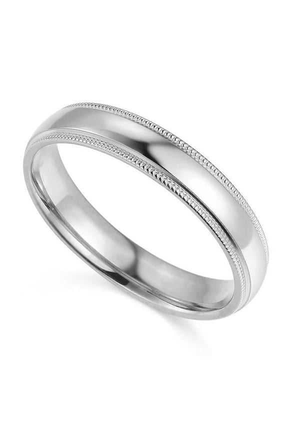 BMC-040W-4 4 mm 14K White Gold Comfort-fit Milgrain & Polished Wedding Band - Size 4
