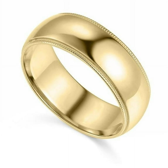 Precious Stars BMC-070-10.5 7 mm 14K Yellow Gold Comfort-fit Milgrain & Polished Wedding Band - Size 10.5