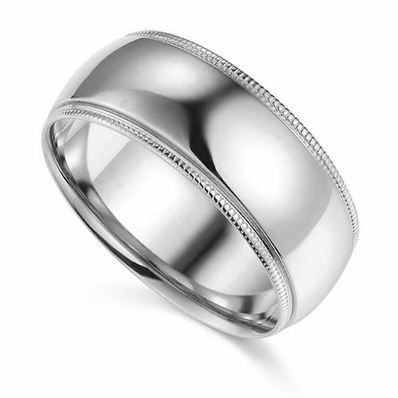 Precious Stars BMC-080W-8 8 mm 14K White Gold Comfort-fit Milgrain & Polished Wedding Band - Size 8