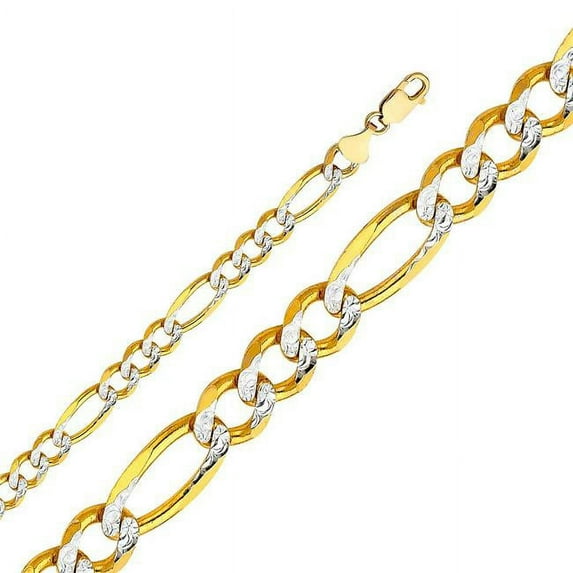 Precious Stars CH-0299-260 26 in. 14K Two Tone Gold 8.6 mm Wide Regular White Pave 3 Plus 1 Figaro Chain