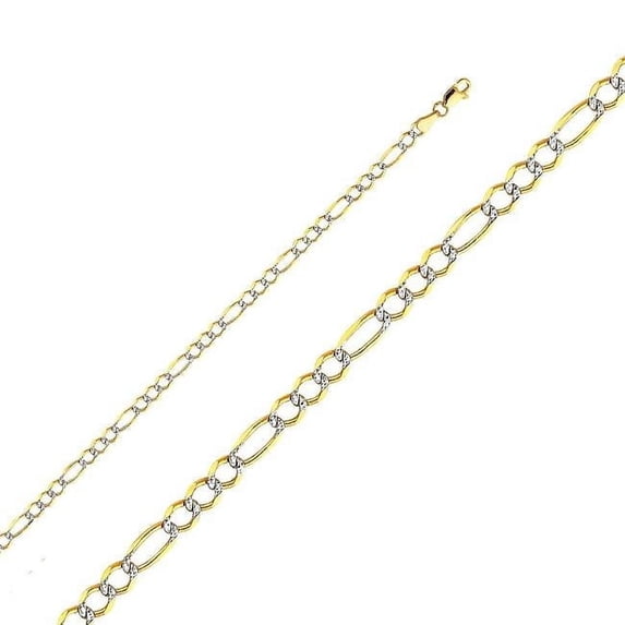 Precious Stars CH-0308-200 20 in. 14K Two Tone Gold 3.9 mm Open Light White Pave 3 Plus 1 Figaro Chain