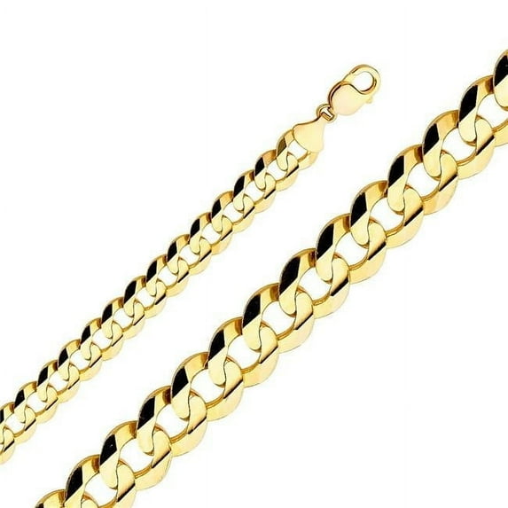 Precious Stars CH-0310-090 9 in. 14K Yellow Gold 14 mm Wide Regular Concave Cuban Chain