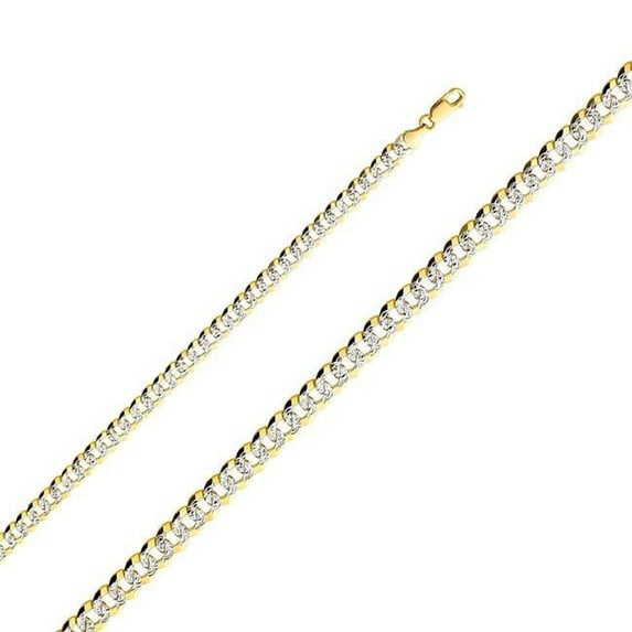 Precious Stars CH-0323-260 26 in. 14K Two Tone Gold 6.9 mm Wide Regular White Pave Cuban Chain