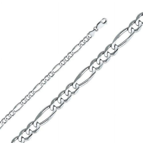 Precious Stars CH-0341-240 24 in. 14K White Gold 6 mm Wide Regular Concave 3 Plus 1 Figaro Chain