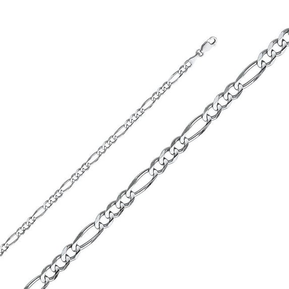 Precious Stars CH-0343-220 22 in. 14K White Gold 4 mm Regular Concave 3 Plus 1 Figaro Chain